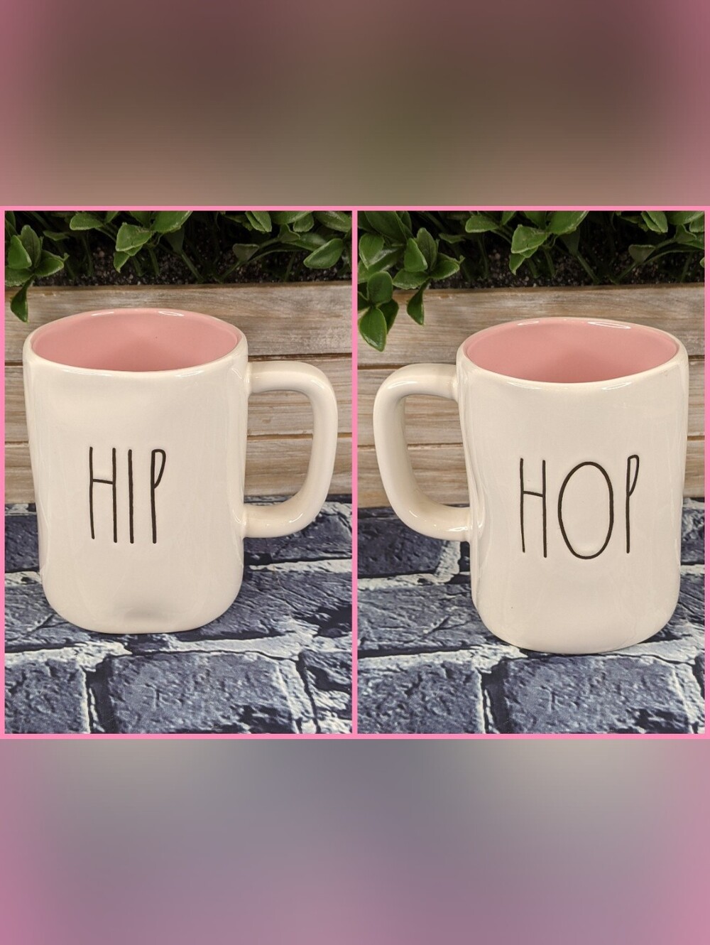 Rae Dunn HIP HOP Double Sided Ceramic Mug - Pink Interior